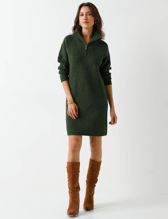 Robe pull col camionneur, maille côtelée en laine mélangée (vert olive) Robe pull col camionneur, maille côtelée en laine mélangée (vert olive)